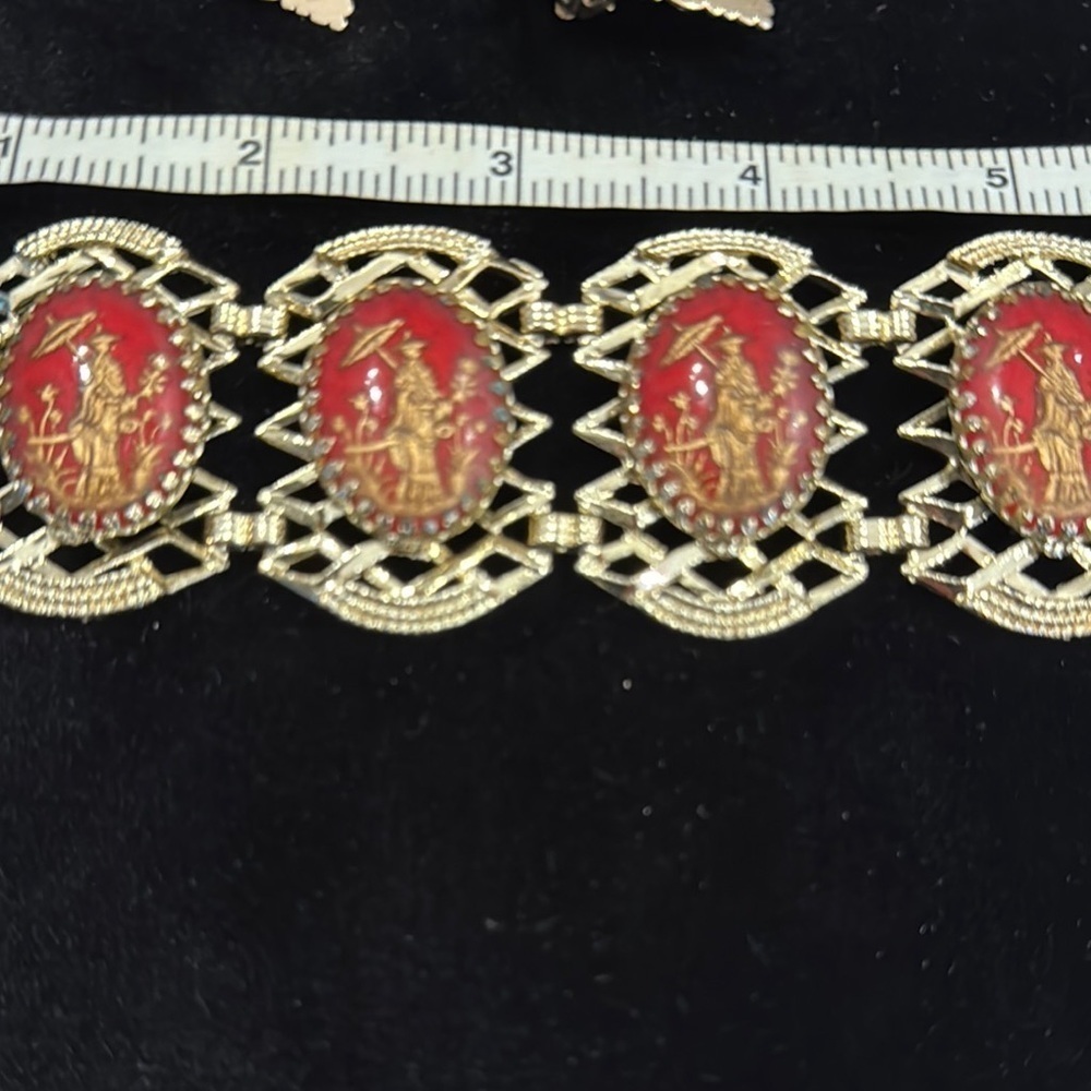 Gold and Red Bracelet and Earring Set - Picture 3 of 4